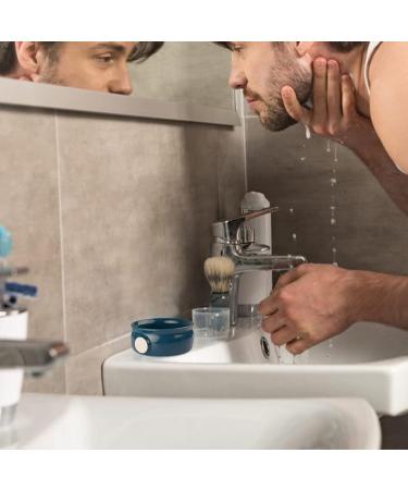 Lake Blue Ceramic Shaving Soap Bowl with Non-slip Handle | Large Capacity for Wet Razor Shave Cream | Easy Lather Ridges for Men - Buy Online on SooperMarket.com