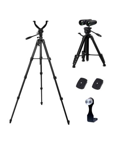 LCNCY Shooting Sticks Tripod Hunting Rest V Yoke, 360 Rotate Aluminum 5 Section Adjustable Binoculars Tripod with Adapter, Perfect for Rifle, Hunting, Binocular, Spotting Scope, Crossbow Tripod Stand