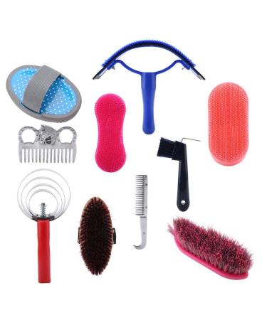 Professional 10-Pc Vier Horse Brush Set - Equestrian Grooming Kit for Horse Cleaning & Care - Buy Online on SooperMarket.com