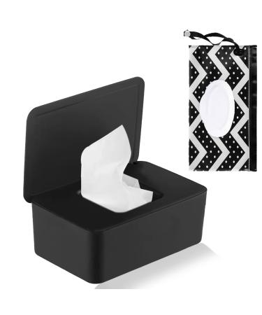 1 piece of wet wipes box and 1 piece of wet wipes bag set baby wet wipes Storage box wet paper box with lid donor for wet wipes donor holder with lid for at home (black)