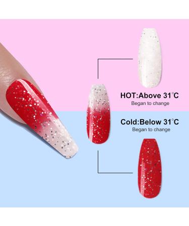 28g/Box Red & White Temperature Change Shine Glitter Dip Powder Nails | Long-lasting Dipping Nails - No UV Light Needed | UKA - Buy Online on SooperMarket.com