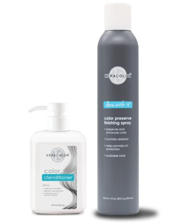 KERACOLOR Kit of 3-in-1 (Cleanse + Conditioner + Color) Silver Semi-Permanent Hair Dye and Finishing Hair Spray 10oz