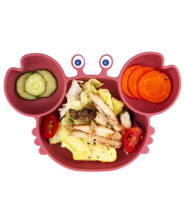 Qshare Toddler Plate  Portable Baby Plates for Toddlers and Kids  BPA-Free Strong Suction Plates for Toddlers  Dishwasher & Microwave Safe Silicone Placemat 9x6x1.4 inch Crab-mauve