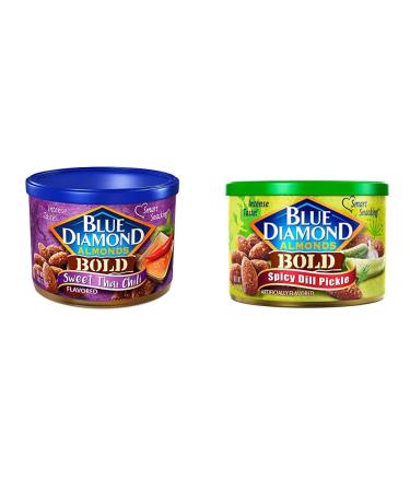 Blue Diamond Almonds, Bold Sweet Thai Chili, 6 Ounce with Blue Diamond Almonds, BOLD Spicy Dill Pickle, 6 Ounce