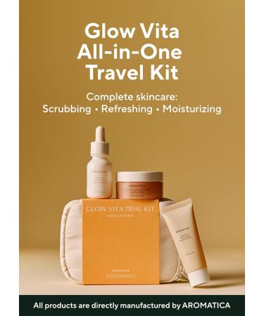 AROMATICA Glow Vita Trial Kit - Travel Size Vitamin C Serum Facial Scrub & Retinol Goodnight Cream - Perfect Gift Set for Radiant Glass Skin - Buy Online on SooperMarket.com