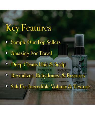 Pete & Pedro TRIFECTA Hair Kit - Men's Travel Size Tea Tree Shampoo Peppermint Conditioner & Sea Salt Spray | Shark Tank Featured 2 oz Each - Buy Online on SooperMarket.com