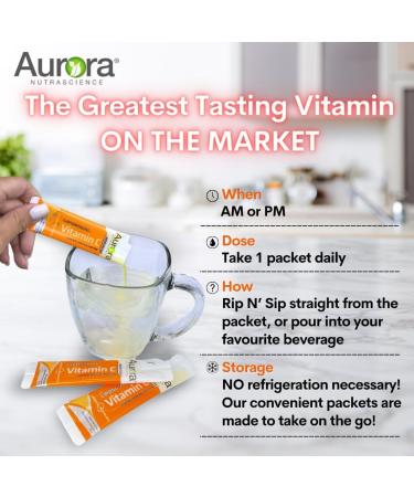 Aurora Nutrascience Liposomal Vitamin C Micro-Pack+ 1000mg/ Serving Gluten Free Non-GMO Sugar Free Organic Fruit Flavour 30 Single Serve Liquid Packets. NPN 80122401 - Buy Online on SooperMarket.com