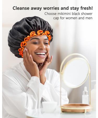 Kids Small Black Shower Cap | Double Layers Waterproof Bathing Hair Cap | Reusable & Comfortable | Non-fading & Stretchy Shower Hat | Pack of 1 Black + Orange - Buy Online on SooperMarket.com