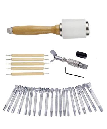 BANYOUR 20 PCS Leather Stamping Tool Leather Carving Working Saddle Making Tools DIY Leather Craft Stamps Set DIY Hammer