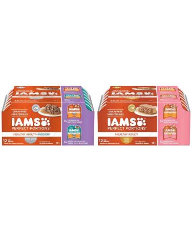 IAMS Perfect Portions Healthy Wet Cat Food Adult Grain Free Cuts in Gravy and Pate Bundle - Chicken Indoor Chicken and Salmon | 24 Trays (75g each) Pet Food+ Wet Cat Food