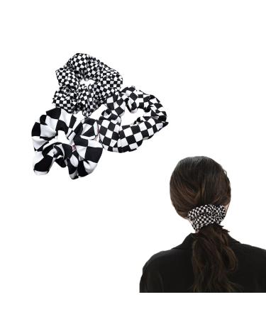 Buffalo Plaid Scrunchies Hair Bands Elastic Hair Ties for Women Girls Checkboard Hair Scrunchie Black and White Checkered Hair Accessories for Women Girl Ponytail Holders
