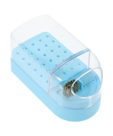 FRCOLOR 2 in 1 Nail Drill Bits Holder 30 Holes Nail Art Drill Bits Stand Display Storage Box Transparent Storage Holder Nail Drill Bits Cleaner Manicure Tools-Blue