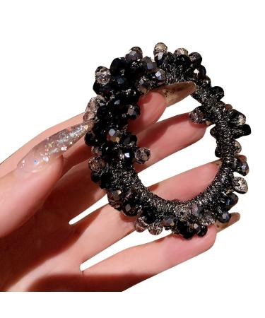 Elegant Black Crystal Beads Hair Tie Scrunchies - Boho Hair Accessory for Women and Girls - Buy Online on SooperMarket.com