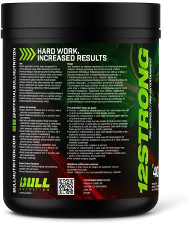 12 STRONG Pre-Workout - 730g - BULL Nutrition (40 Servings) (730g Apple Grape (Grapple)) - Buy Online on SooperMarket.com