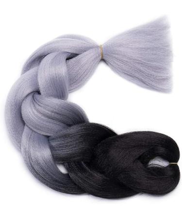Ombre Jumbo Braiding Hair Extensions 24 Inch 1pc Jumbo Braid Two Tone Synthetic Hair Extension Black to Grey - Buy Online on SooperMarket.com