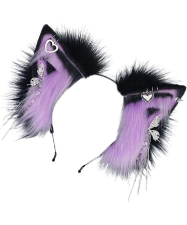 Wontool Animal Ears Headband - Cosplay Animal Ear Headband for Women Plush Cosplay Decoration for School Plays Theater Costumes Stage Shows and Dances Purple - Buy Online on SooperMarket.com