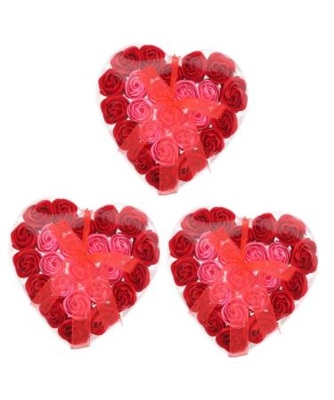 Healeved 3pcs Valentine's Day Present Preserved Rose Soap Preserved Flower Rose Fake Soap Flowers Simulation Soap Flower Adorns Flower Ornaments Flower Soap Artificial Bouquet Box Plastic