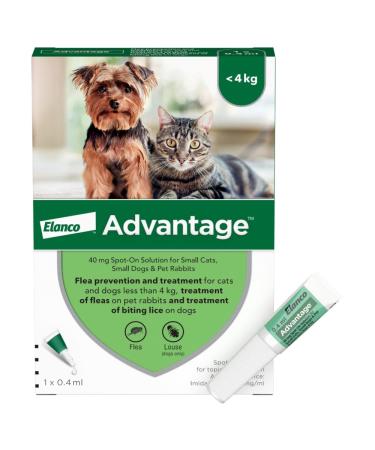 Advantage 40 Flea Spot On Treatment For Dogs Cats & Rabbits 1 Pipette 0.4ml 4kg