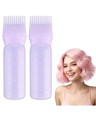WLLHYF 2 Pack Root Comb Applicator Bottle 6 Ounce Hair Dye Bottle Brush Hair Oil Squeeze Bottles Plastic Hair Root Comb Color Applicator with Graduated Scale (Purple)