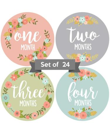 Baby Monthly Stickers | Floral Baby Milestone Stickers | Newborn Girl Stickers | Month Stickers for Baby Girl | Baby Girl Stickers | Newborn Monthly Milestone Stickers (Set of 24)