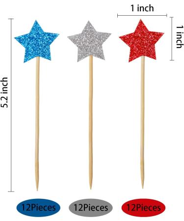 36 Pieces Glitter Star 4th of July cupcake toppers Glitter Gold Star Cakes Toppers for Independence Day 4th of July Party Supplies Favors(Blue Red White) - Buy Online on SooperMarket.com