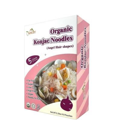 Apexy Organic Shirataki Konjac Noodle Angel Hair Pasta 8 Pouches Total 53.6oz. Healthy Diet, Low Calorie, Low-Carb Gluten Free, Vegan, Keto and Paleo-Friendly.