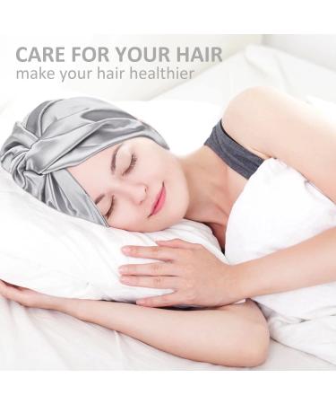 22 Momme 100% Pure Mulberry Silk Grey Sleep Cap for Women - Double Layer Hair Bonnet for Sleeping - Buy Online on SooperMarket.com