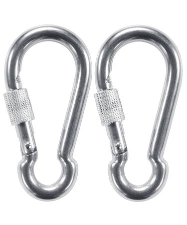 PROND Locking Carabiners, Heavy Duty Carabiner, 316 Stainless Steel Screw Lock Carabiner Hooks A Silver - 2PCS