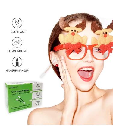 Organic Cotton Swabs with Wooden Sticks 200 Pcs Pack - Biodegradable Bamboo Spiral Head Qtips for Ears and Makeup - Buy Online on SooperMarket.com