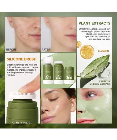 Green Tea Mask Stick with Silicone Scrubber | Deep Pore Cleanse & Blackhead Remover | Smooth Skin & Refine Pores - 45g/1.59oz - Buy Online on SooperMarket.com