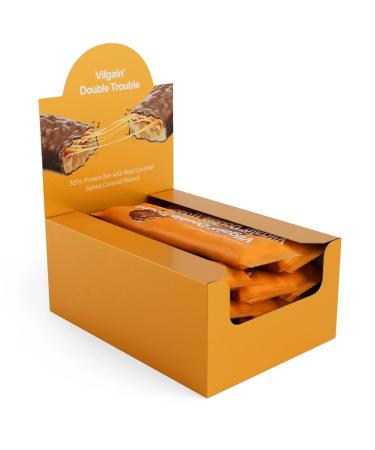 Vilgain double trouble protein bar |Two-layered nut bar with 29% protein & stevia sweetness |Riegel ideal for muscle building & snack (12x55g salted caramel) salted caramel 12x55g