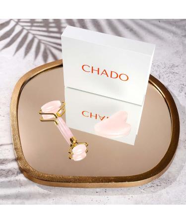 CHADO Roller & Gua Sha Set - Genuine Rose Quartz Facial Tools for Radiant Skin Drain & Sculpt | International Shipping Available - Buy Online on SooperMarket.com