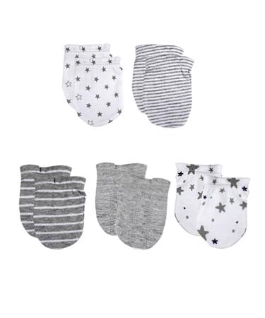 Baby Cotton Scratch Mittens-5 Pairs for Baby Boys Girls Newborn 0-6 Months Grey mittens