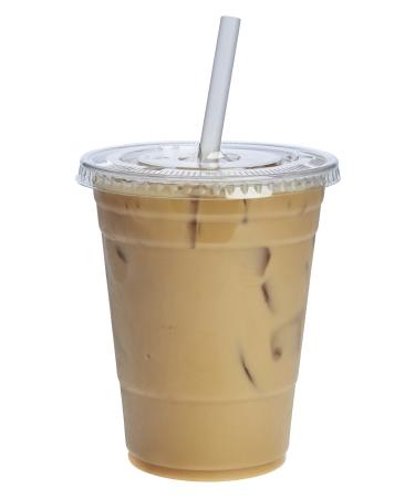 Comfy Package 50 sets - 16 oz. Crystal Clear Plastic Cups With Flat Lids 16 oz. - 50