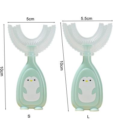 Kids U-Shaped Toothbrush with Storage Box - Cute Penguin Toothbrush Food Grade Soft Silicone Brush Head 360 Oral Teeth Cleaning Design for Toddlers and Children Green Small - Buy Online on SooperMarket.com