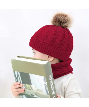 Yinuoday 2PCS Toddler Baby Knit Hat Scarf Set - Winter Warm Beanie Cap with Circle Loop Scarf Neckwarmer in Red - Buy Online on SooperMarket.com