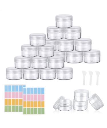 Plastic Cosmetic Jar*24 Transparent & Visible Sample Container Jar Transparent Screw Cap Bottle with Sticker & Small Spoon Suitable for Cosmetic/cream/gel/paste/beads/mineral Items Etc. 24pcs Transparent