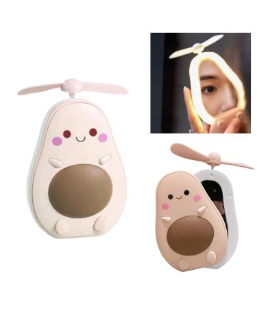 UNAGLAM Compact Pocket Makeup Mirror with LED Light & Fan 3-in-1 Avocado-Shaped Girl's Mini Foldable Travel Mirror for Makeup & Cooling USB-Rechargeable (Pink 2)