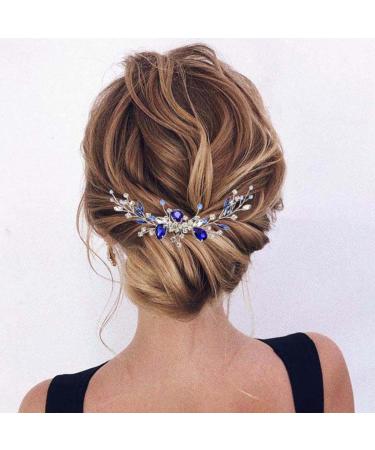 YBSHIN Blue Rhinestone Wedding Hair Comb - Silver Bridal Headpiece for Women (Style 1-Blue Crystal) - Buy Online on SooperMarket.com