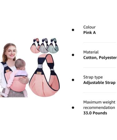 HINATAA Breathable Baby Sling | Adjustable Baby Carrier Wrap | Quick Dry & Thick Shoulder Straps | 0-36 Months (Pink A) - Buy Online on SooperMarket.com