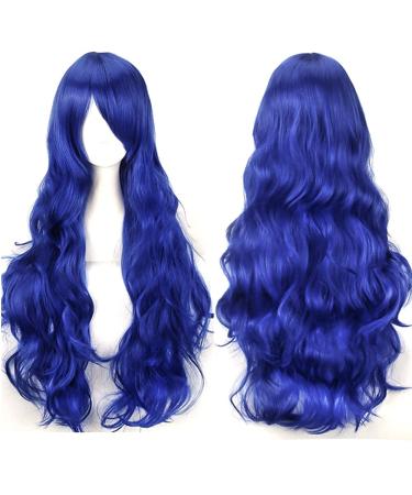 YEESHEDO 32" 80 cm Long Wavy Curly Hair Cosplay Wigs with Bangs for Women Girls Heat Resistant Synthetic Wig for Party Costume Anime Halloween (Royal Blue)