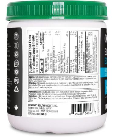 Organika Electrolytes Extra-Strength Powder- Fruit Punch- High in Sodium for Sports Recovery - Saltier Taste Sugar-Free Hydration and Electrolyte Replenishment - 180g - 30 servings Fruit Punch 180 g (Pack of 1) - Buy Online on SooperMarket.com