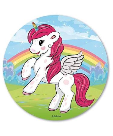 Unicorn Round 20cm 8 inch Edible Sugar Cake Topper. Licenced Product. Dekora.