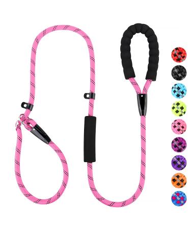 PLUTUS PET Dog Slip Lead Anti-Choking with Traffic Padded Two Handles Reflective Strong Sturdy Heavy Duty Rope Lead 6FT/182cm Dog Training Lead for Medium Large Dogs (6' Pink) 6 ft Pink