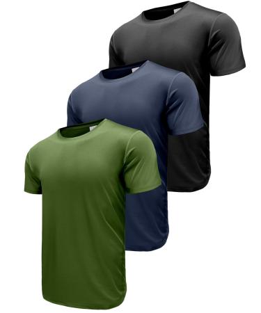 Boyzn 3 Pack Sport Tshirts men short arm T-shirts Functional shirt running shirt quick-drying breathable sport shirt fitness shirt training shirt for running workout bodybuilding XL 3 pack-black/marine/army green (short-arm)