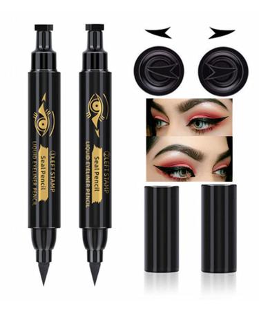 Go Ho Black Liquid Wing Stamp Eyeliner Waterproof 2 PCS Pen Winged Eyeliner Stamp for Left & Right Wing Cat Eyeliner Long lasting Super Slim Precise Felt Tip Eye Liner Stamp Smudge-proof  10 MM 10 MM Jumbo Black Left Win...