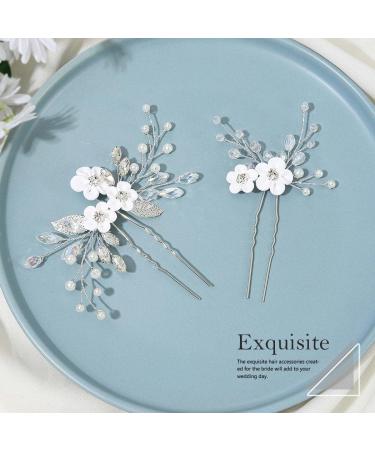 Gorais Flower Bride Wedding Hair Pins - Silver Rhinestone & Pearl Hair Clips for Women and Girls (Pack of 2) - Buy Online on SooperMarket.com