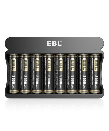 EBL 8 Pack Rechargeable AA Batteries Ni-Zn 3000mWh with 8 Bay Ni-Zn Battery Charger - 1.6V Double A Battery High Performence Battery and AA AAA Ni-Zn Battery Charger