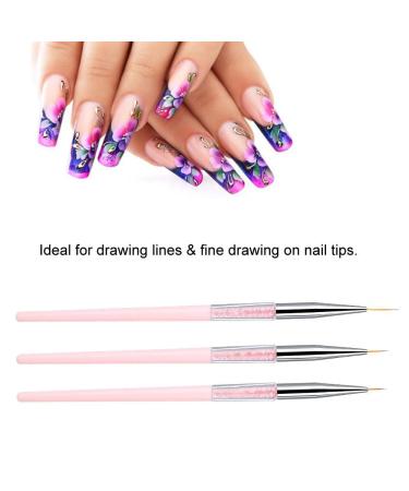 3pcs Nail Art Dotting Liner Brush Set with Rhinestone Handle - Pink Manicure Tools - Buy Online on SooperMarket.com