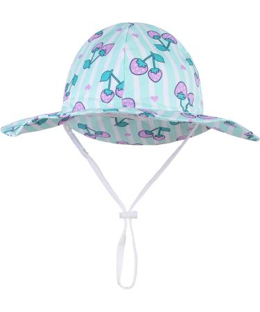 LANGZHEN Beach Sun Protection Hat for Baby Girls | Adjustable Wide Brim Toddler Kids Play Hat | Cherries Design | 1-2 Years - Buy Online on SooperMarket.com